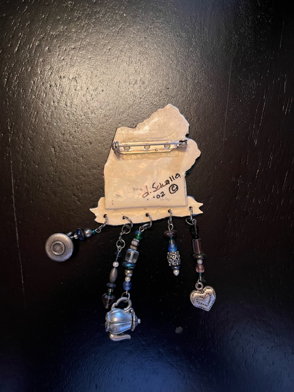 Vintage Hand Painted House Brooch with Dangling Charms - Picture 3 of 5